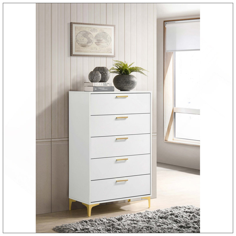 Commode rectangulaire blanche à 5 tiroirs Karena, Blanc