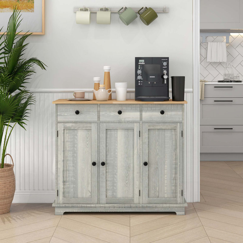 Armoire de ferme avec 3 tiroirs, portes et réglables, Gris clair / naturel