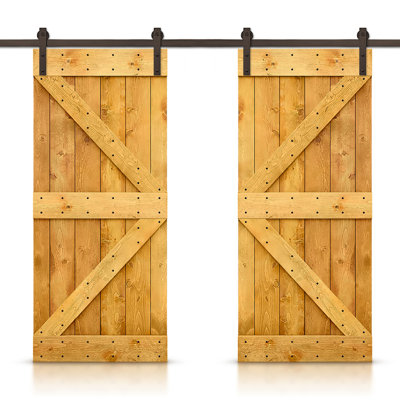 Porte de grange double à panneaux en bois teinté K Series avec ensemble de quincaillerie coulissante
