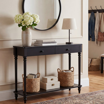 39" Console Table with Shelf and Drawers, Mid-Century Modern Sofa Entryway Table