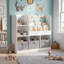 Bibliothèque pour enfants avec 3 tiroirs en tissu, rangement pour jouets, blanc / gris