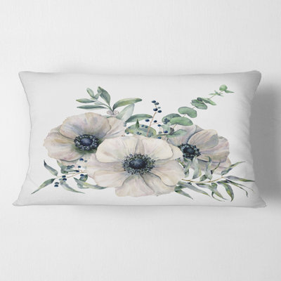 Taie d'oreiller rectangulaire avec anémone et feuilles d'eucalyptus