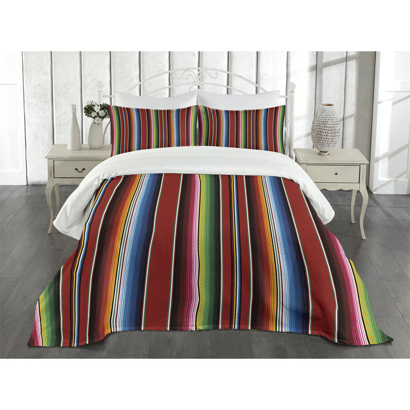 Ambesonne Cinco de Mayo Bedspread Set Vertical Lines Design Multicolor, King Bedspread + 2 Standard Shams