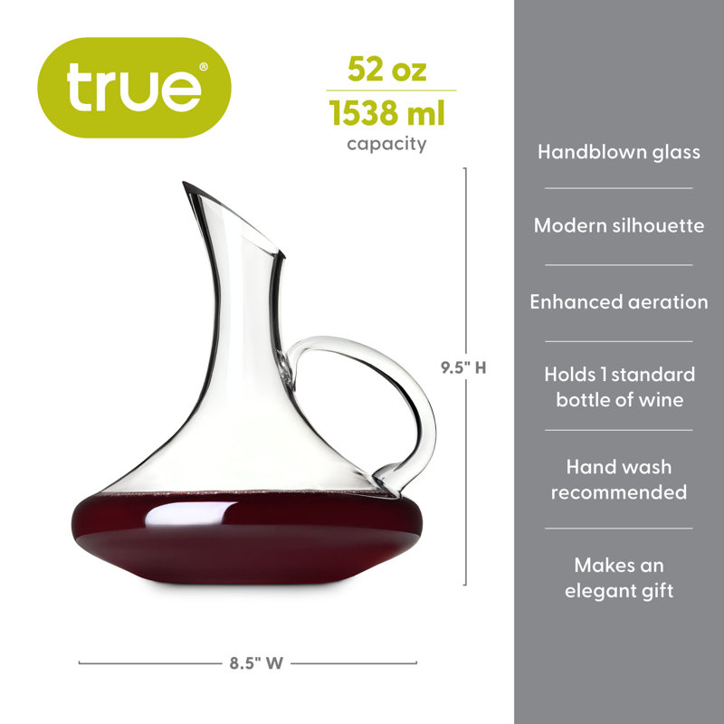 Hand-Blown Glass Wine Decanter with Handle, 52 oz