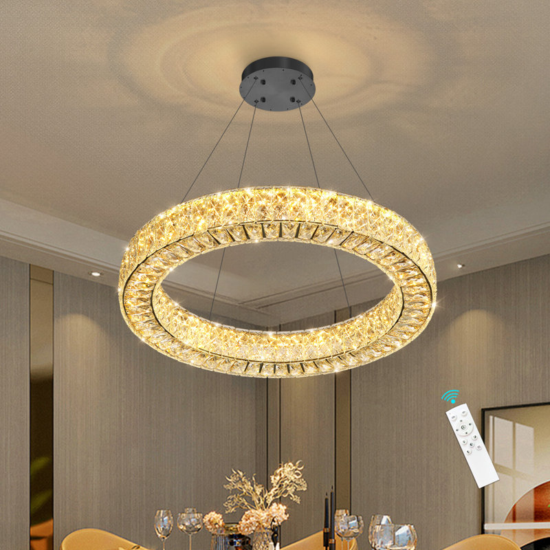 Lustre en cristal 24 pouces noir, 2800 lumens, H 3,2 po x l 23,6 po x P 23,6 po