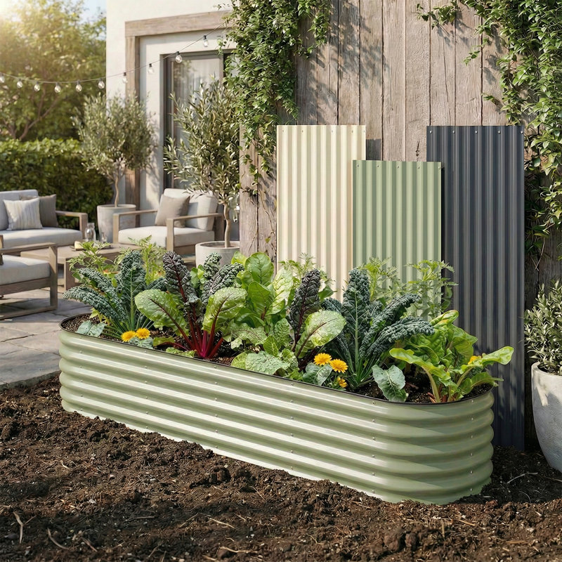 Jardin surélevé en acier galvanisé 8x2 Ft, jardinières en métal pour jardinage, Vert