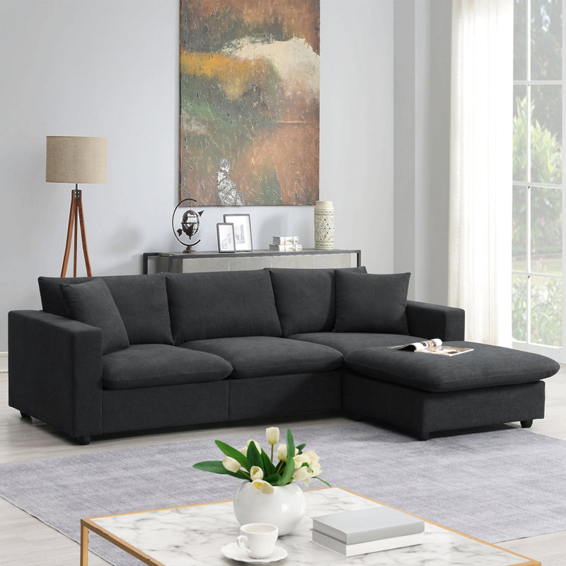 Canapé modulaire moderne 101 * 66 "avec coussins décoratifs, ensemble de canapé en L en forme de nuage avec siège large, ensemble de canapé en tissu confortable en polyester 4 places avec repose-pieds mobile pour salon, appartement, bureau