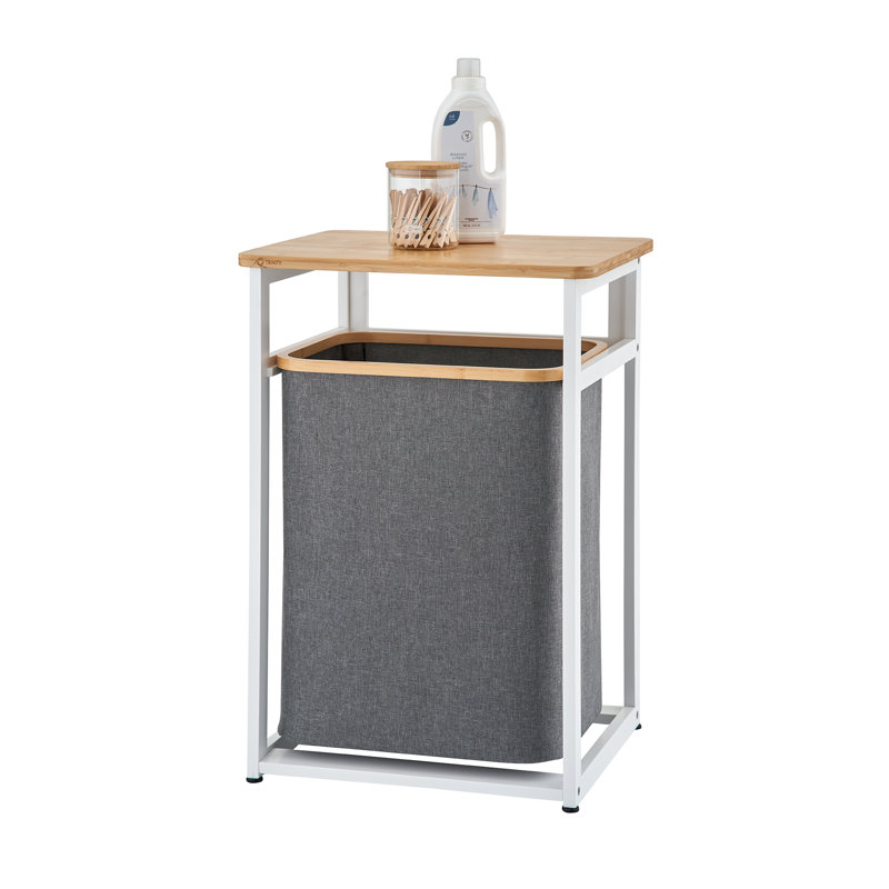 TRINITY® EcoStorage® | Panier à linge avec plateau en bambou | Blanc
