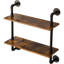 Tablettes flottantes industrielles à 2 niveaux - Bibliothèque murale rustique avec supports en métal pour la chambre à coucher, la cuisine, le salon et la salle de bain
