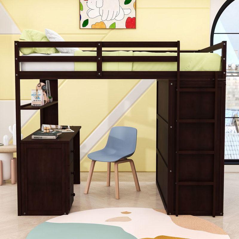 Loft Bed With Desk, Drawers, And Wardrobe, Full, Espresso