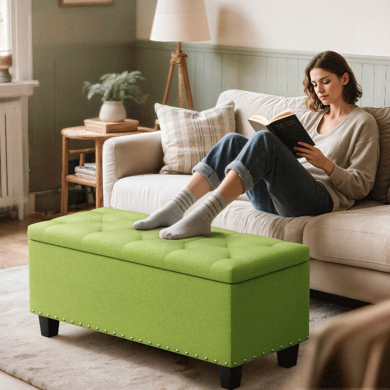 Repose-pieds de 42 po avec repose-pieds capitonné et repose-pieds pour le salon de la chambre à coucher, Vert