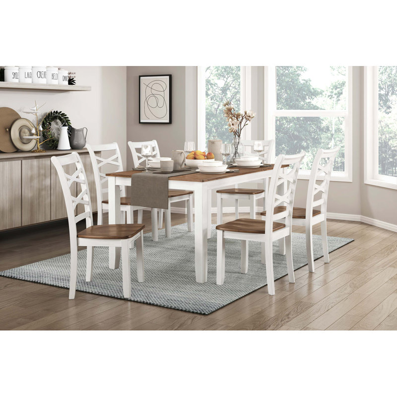 Et table de salle à manger 7 pièces et 6 chaises d'appoint à double dossier en X de style champêtre décontracté