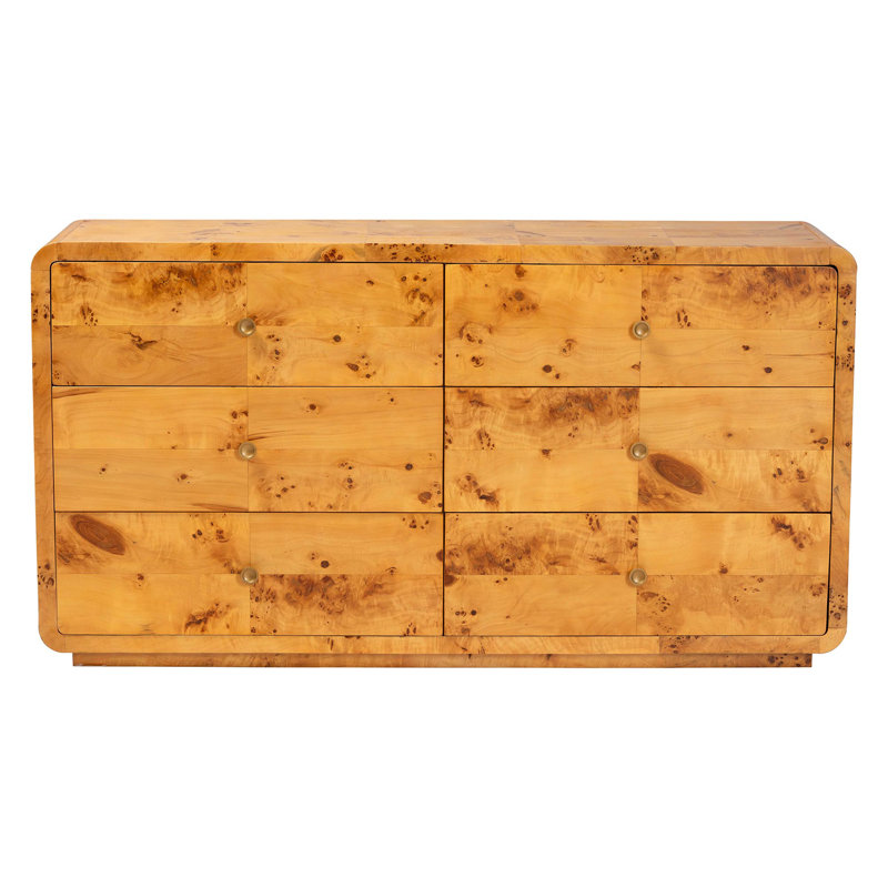 Dynell Modern And Contemporary Natural Real Burl Wood 6-Drawer Dresser