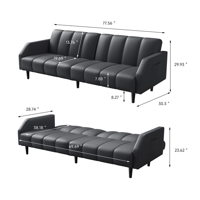 Ebern Designs Fabry 77.56" Faux Leather Convertible Sofa & Reviews ...