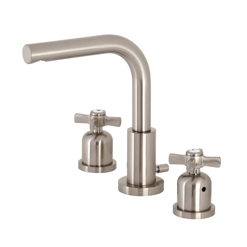 Kingston Brass Millennium Two-Handle 3-Hole Deck Mount Widespread Bathroom Faucet with Brass Pop-Up Drain, Brushed Nickel