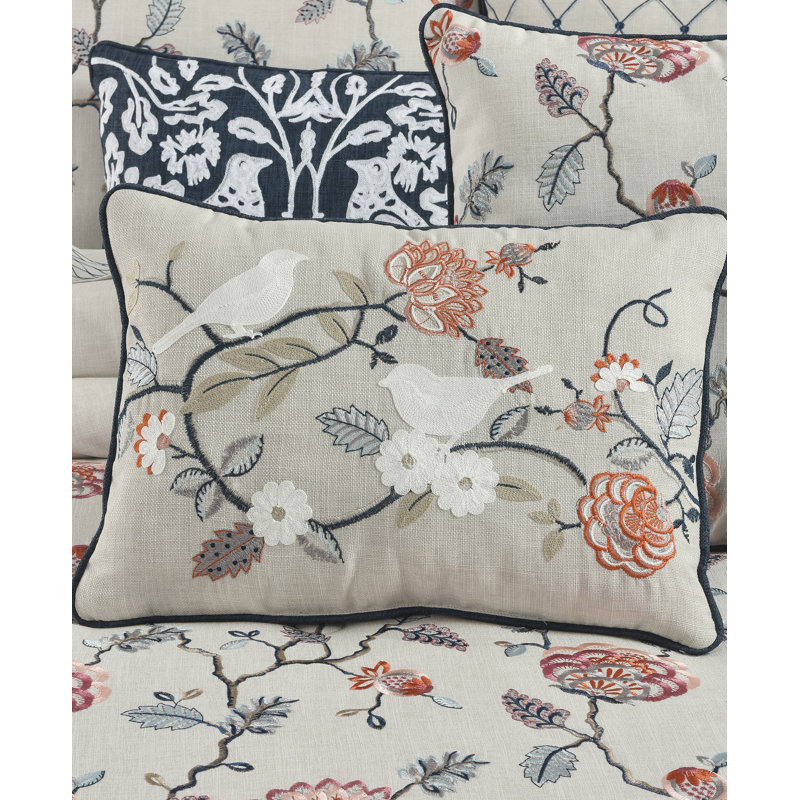 Coussin Parkview, Beige / blanc floral, H 14 po x l 20 po, Rectangle