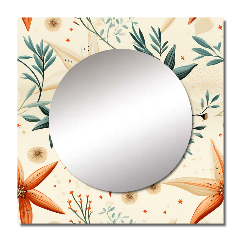 Étoile de mer côtière, motif de promenade beige I - grand miroir carré abstrait pour décoration murale, 23 po x 23 po
