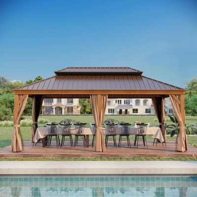 12 ft x 20 ft Hardtop Gazebo With Galvanized Steel Double Roof, Netting & Curtains For Garden, Backyard, Deck & Lawn