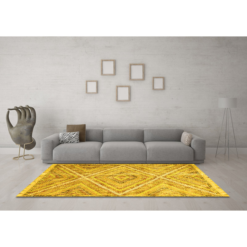 Tapis contemporains jaunes lavables à la machine 870, Carré 7 pi