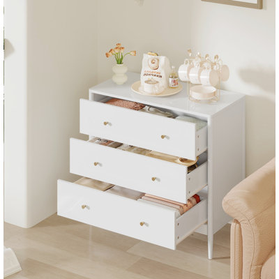 3 Drawer Dresser Chest, Modern White Storage Cabinet, MDF Wood Organizer for Bedroom, Living Room, Entryway, Small Space Furniture