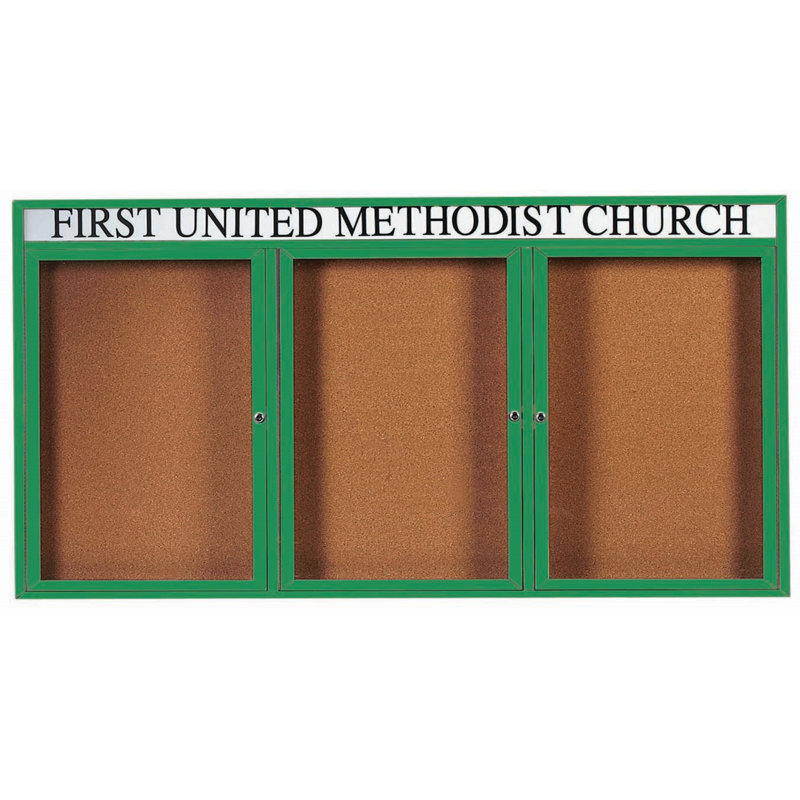 Tableau d'affichage mural illuminé et fermé, Vert thermolaqué, Trois, 4 pi x 8 pi