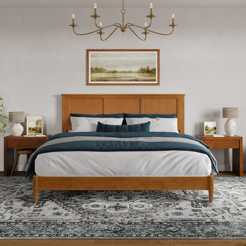 Amandah Low Profile Solid Wood Panel Bed, King, Light Toffee