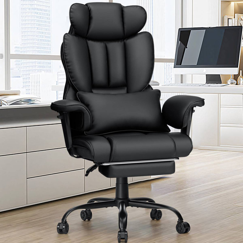 Temar Big and Tall Office Chair with 2 Vibrations Heavy Duty Executive Office Chair 450LBS, Black