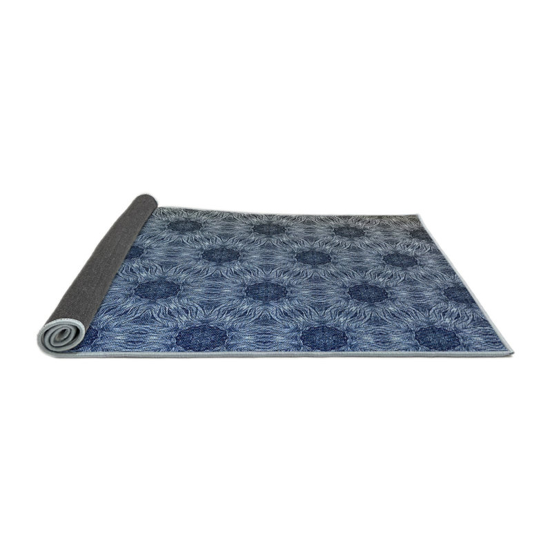 Tapis bleu tissé à la machine, Rond 7 pi