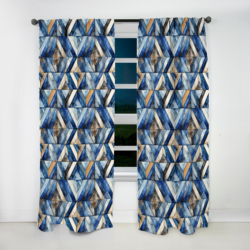Rustic Cobalt Lattices Elegance I - Rideau abstrait - Rideau géométrique obscurcissant - 1 panneau, L 52 po x L 108 po