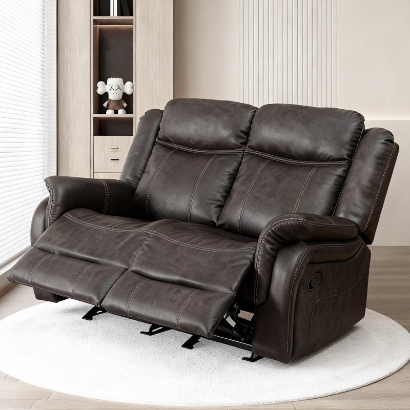 56.69'' Manual - Recline Faux Leather Loveseat, Gray