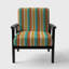 «Haegen - Rayures verticales abstraites bleues, vertes et oranges - Fauteuil rembourré style Mid-Century