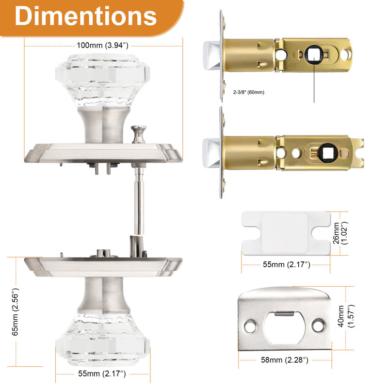 Crystal Door Knobs, Satin Nickel, Privacy (Bed & Bath)