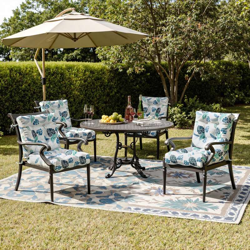 Red Barrel Studio® Outdoor 4" Seat/Back Chair Cushion  (Set of 4), All-Season Comfort, Green/Blue