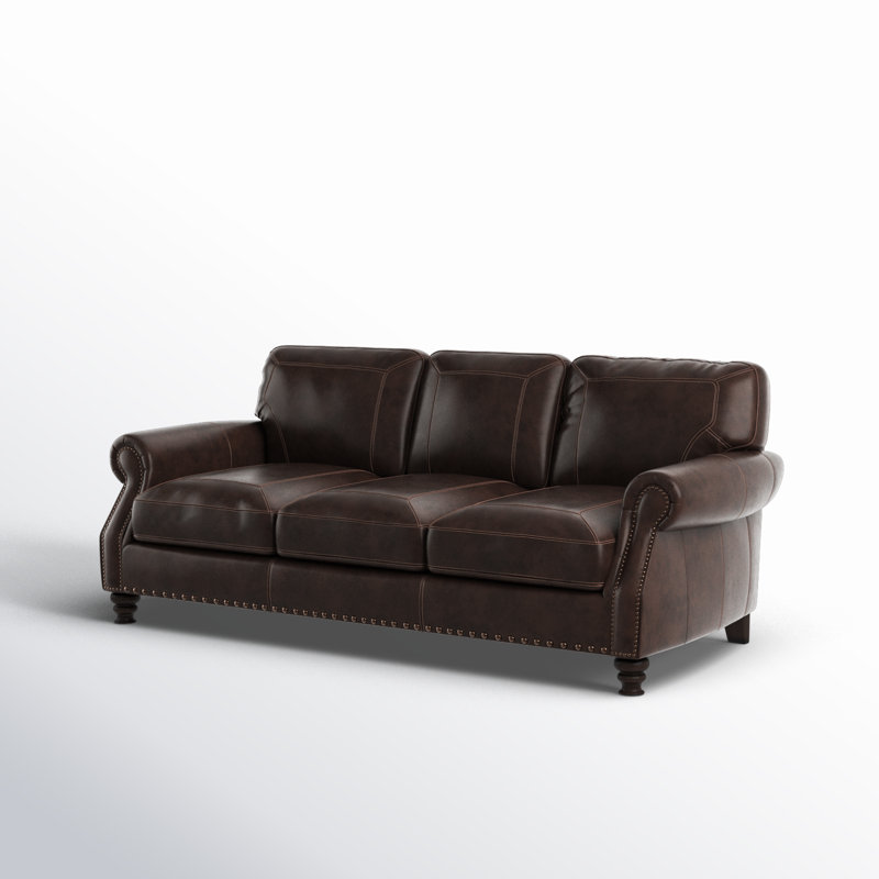 Ellard Genuine Leather Rolled Arm Sofa, Brown