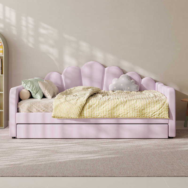 Grand lit de jour en bois avec couchette et lattes, Pink