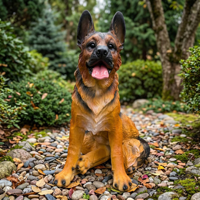 Figurine de berger allemand, sculpture de berger allemand réaliste dans la cour extérieure, métier décoratif de chien de garde de jardin en résine.