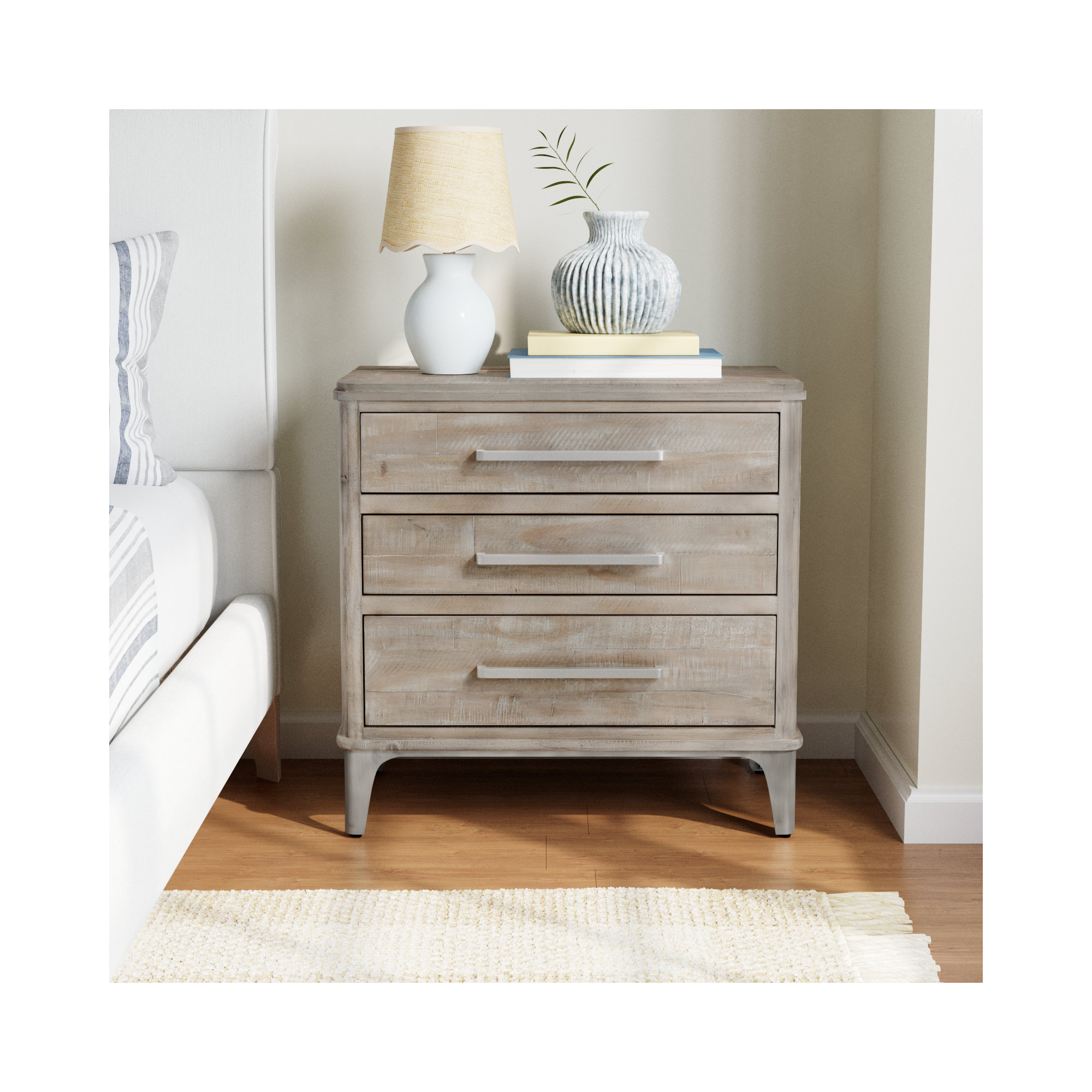Mauve 3 - Drawer Nightstand, Gray/Taupe