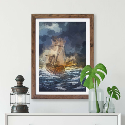 Naval Battle Ship At War In Abstract - Single Picture Frame Painting