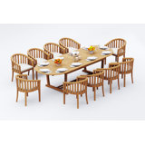 11 Pcs Grade-A Teak Wood Dining Set: 118" Double Extension Mas Oval Trestle Leg Table And 10 Lenong Arm Chairs #11LN2710
