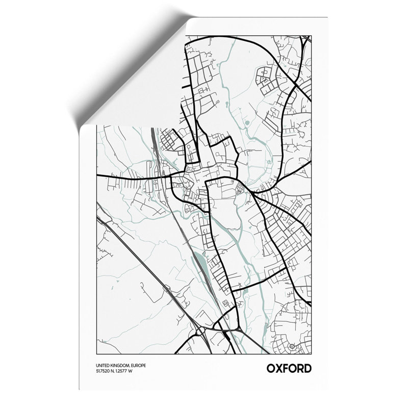Map Oxford UK - Frameless Print, 30cm H x 21cm W x 0.1cm D