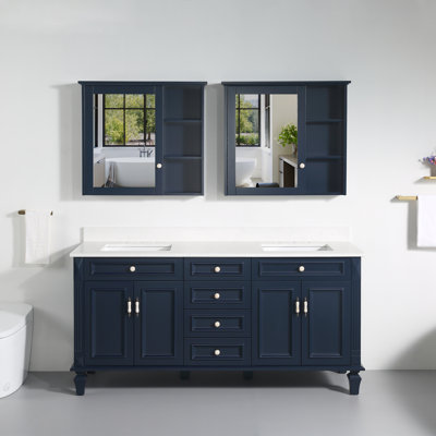 Gamella 35'' H X 72'' W Solid Wood Bath Vanity with Stain-resistant Carrera White Quartz Top and Double Sink