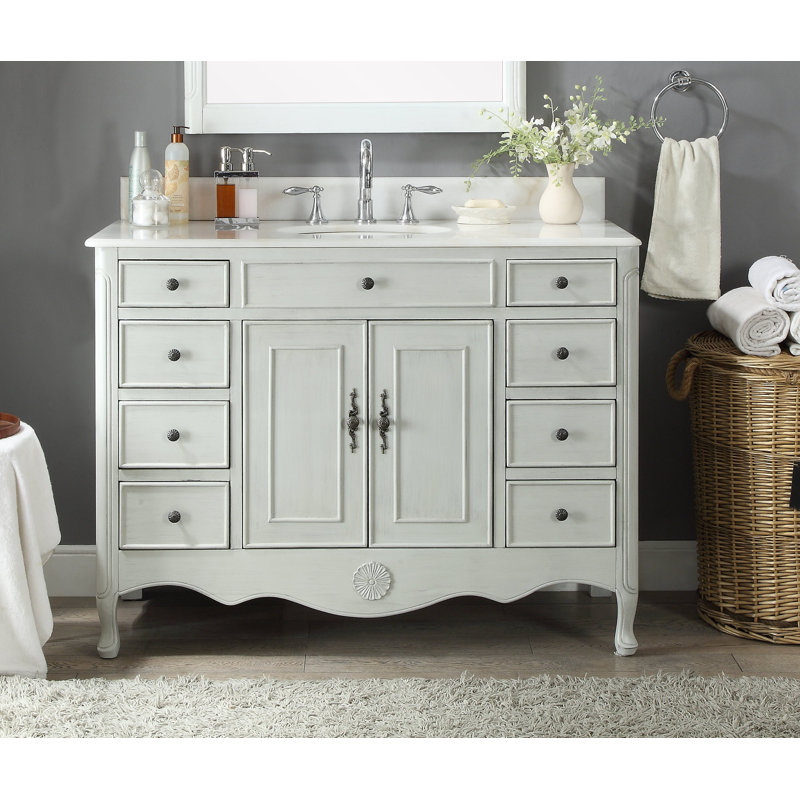 Rumfelt 46.5'' Single Bathroom Vanity with Marble Top, Distressed Gray