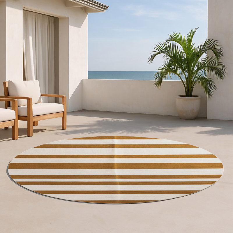 Tapis intérieur / extérieur gris HorizontalStripes, Rond 5 pi
