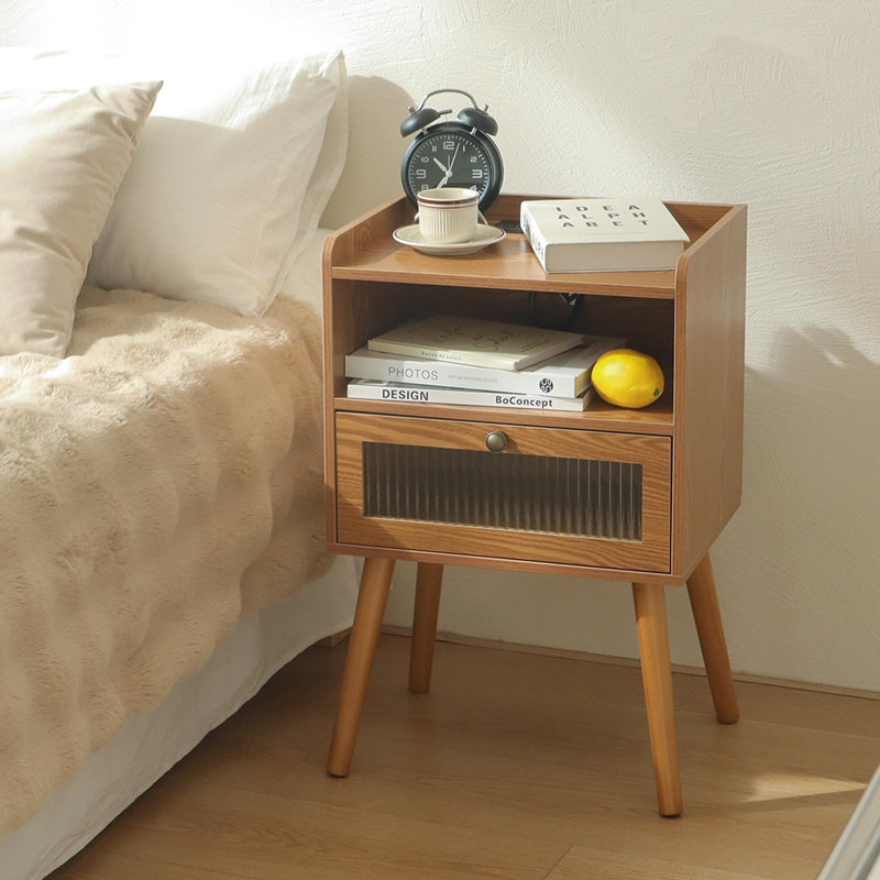 Mid Century Nightstand with Charging Station