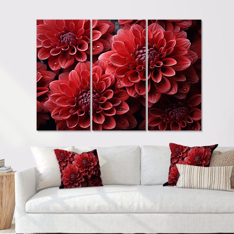 Crimson Mums Elegance Blooms - ensemble d'art sur toile Mums, H 28 po x l 36 po x P 1 po, Toile tendue