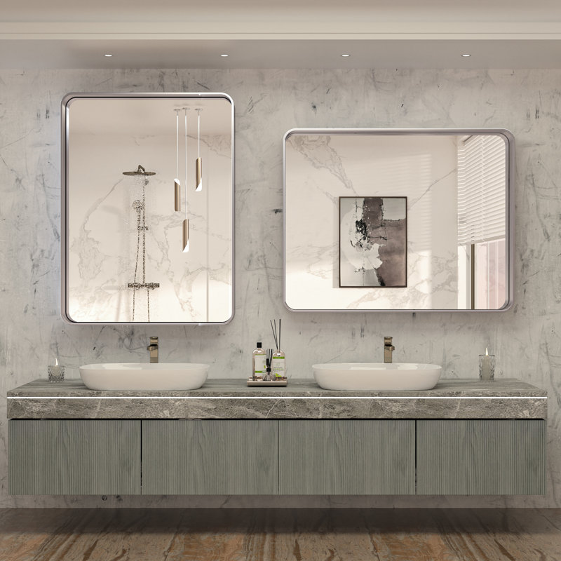 Miroir mural Brayner, 30 po x 36 po, Argent