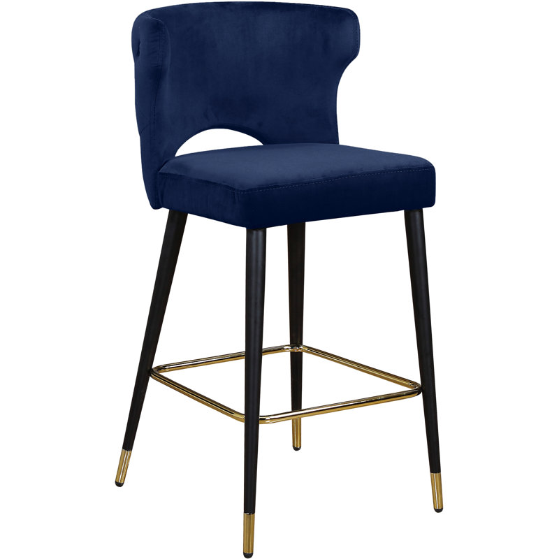 Kelly Upholstered Counter Stool with Metal Frame, Navy Velvet