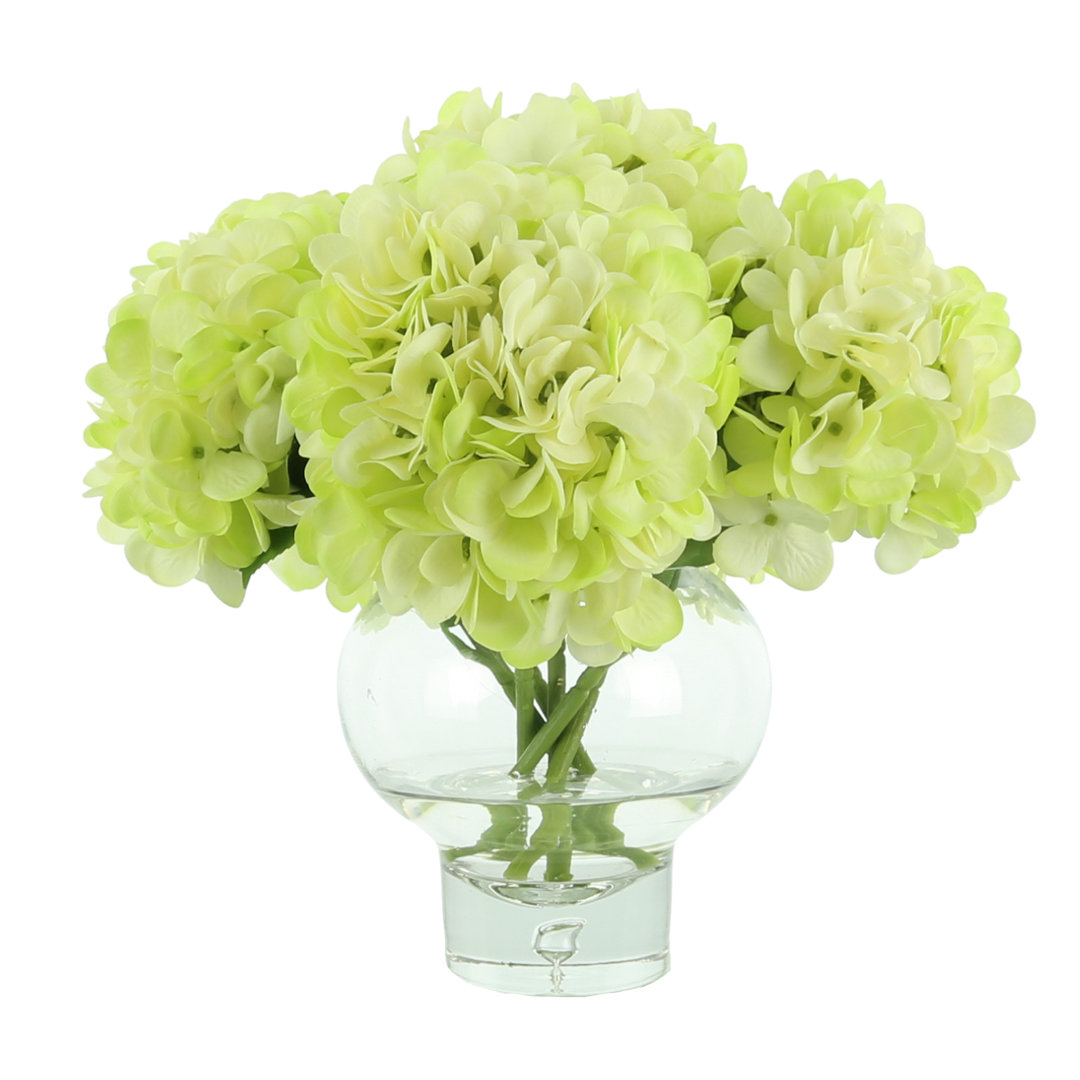 Hydrangea Floral Arrangement in Vase Wade Logan® Flowers/Leaves