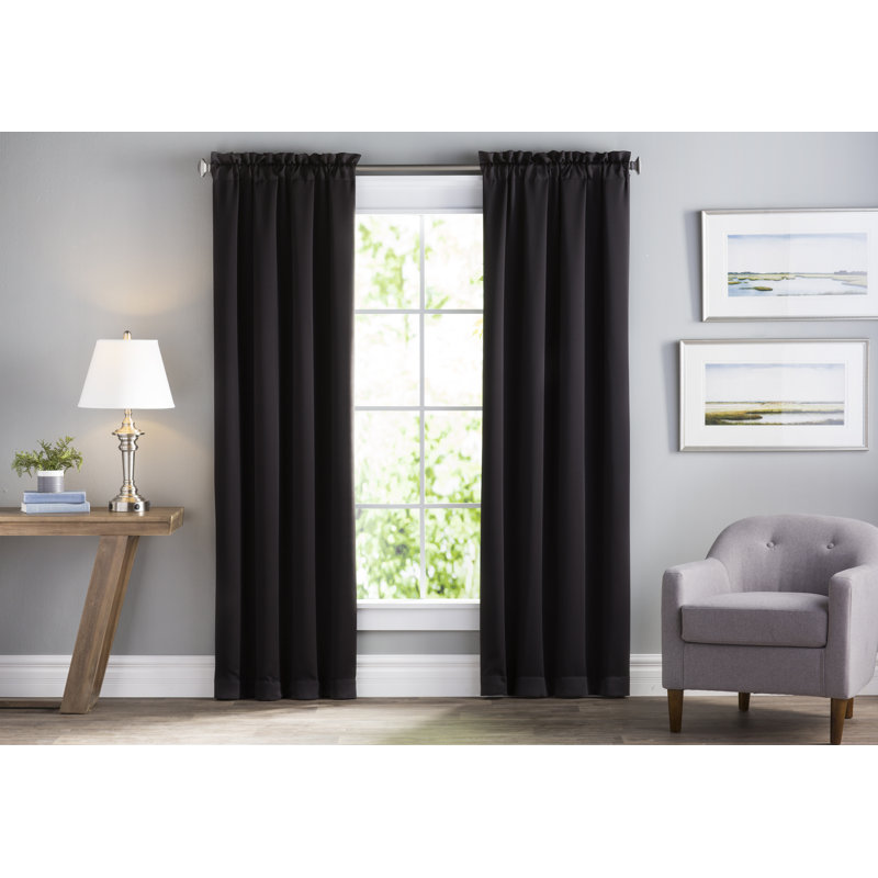 Thermal Blackout Rod Pocket Curtain Panel - Basics by Wayfair™, Black, 40" W x 95" L