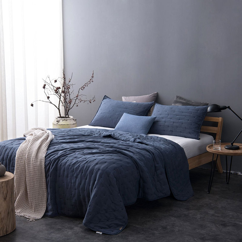 Modern & Contemporary Polyester Quilt, Blue, Queen Quilt + 2 Standard Shams